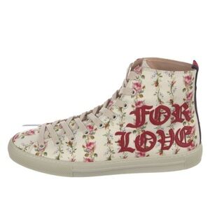 PRISTINE GUCCI CANVAS MAJOR BLIND FOR LOVE FLORAL HIGH TOP SNEAKERS, WOMENS, 9.5